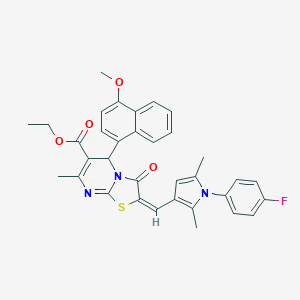 ethyl (2E)-2-{[1-(4-fluorophenyl)-2,5-dimethyl-1H-pyrrol-3-yl]methylidene}-5-(4-methoxynaphthalen-1-yl)-7-methyl-3-oxo-2,3-dihydro-5H-[1,3]thiazolo[3,2-a]pyrimidine-6-carboxylate