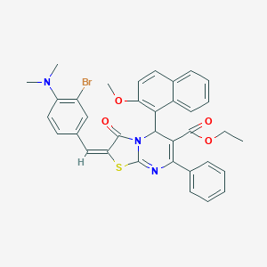 molecular formula C35H30BrN3O4S B388968 ethyl (2E)-2-[3-bromo-4-(dimethylamino)benzylidene]-5-(2-methoxynaphthalen-1-yl)-3-oxo-7-phenyl-2,3-dihydro-5H-[1,3]thiazolo[3,2-a]pyrimidine-6-carboxylate 
