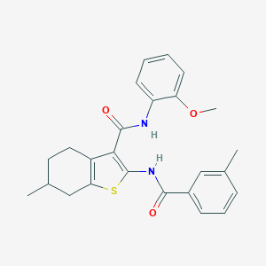 molecular formula C25H26N2O3S B388971 N-(2-methoxyphenyl)-6-methyl-2-[(3-methylbenzoyl)amino]-4,5,6,7-tetrahydro-1-benzothiophene-3-carboxamide 