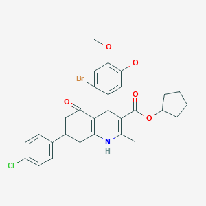 molecular formula C30H31BrClNO5 B388975 Cyclopentyl 4-(2-bromo-4,5-dimethoxyphenyl)-7-(4-chlorophenyl)-2-methyl-5-oxo-1,4,5,6,7,8-hexahydro-3-quinolinecarboxylate 