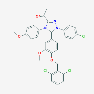 molecular formula C31H26Cl3N3O4 B388978 1-[1-(4-chlorophenyl)-5-{4-[(2,6-dichlorobenzyl)oxy]-3-methoxyphenyl}-4-(4-methoxyphenyl)-4,5-dihydro-1H-1,2,4-triazol-3-yl]ethanone 