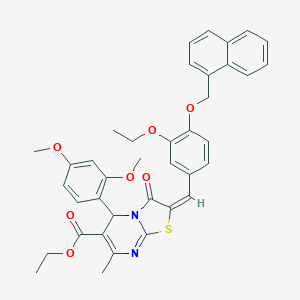 molecular formula C38H36N2O7S B388980 ethyl (2E)-5-(2,4-dimethoxyphenyl)-2-[3-ethoxy-4-(naphthalen-1-ylmethoxy)benzylidene]-7-methyl-3-oxo-2,3-dihydro-5H-[1,3]thiazolo[3,2-a]pyrimidine-6-carboxylate 