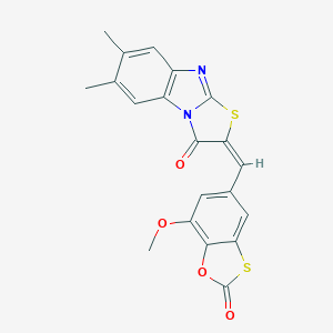 2-[(7-methoxy-2-oxo-1,3-benzoxathiol-5-yl)methylene]-6,7-dimethyl[1,3]thiazolo[3,2-a]benzimidazol-3(2H)-one