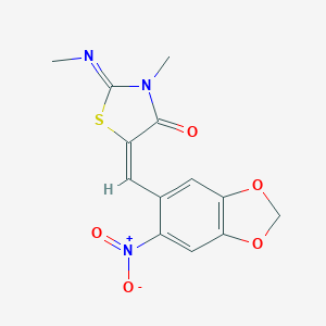 molecular formula C13H11N3O5S B389000 5-({6-Nitro-1,3-benzodioxol-5-yl}methylene)-3-methyl-2-(methylimino)-1,3-thiazolidin-4-one 