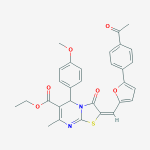 molecular formula C30H26N2O6S B389009 ethyl 2-{[5-(4-acetylphenyl)-2-furyl]methylene}-5-(4-methoxyphenyl)-7-methyl-3-oxo-2,3-dihydro-5H-[1,3]thiazolo[3,2-a]pyrimidine-6-carboxylate 