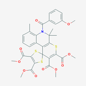 molecular formula C33H31NO10S3 B389010 Tetramethyl 6'-(3-methoxybenzoyl)-5',5',7'-trimethyl-5',6'-dihydrospiro[1,3-dithiole-2,1'-thiopyrano[2,3-c]quinoline]-2',3',4,5-tetracarboxylate 