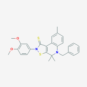 molecular formula C28H28N2O2S2 B389019 5-benzyl-2-(3,4-dimethoxyphenyl)-4,4,8-trimethyl-4,5-dihydroisothiazolo[5,4-c]quinoline-1(2H)-thione CAS No. 309283-40-7