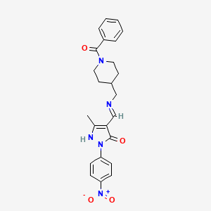 molecular formula C24H25N5O4 B3890224 4-({[(1-benzoyl-4-piperidinyl)methyl]amino}methylene)-5-methyl-2-(4-nitrophenyl)-2,4-dihydro-3H-pyrazol-3-one 