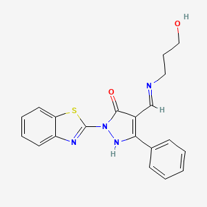 (4E)-2-(1,3-benzothiazol-2-yl)-4-{[(3-hydroxypropyl)amino]methylidene}-5-phenyl-2,4-dihydro-3H-pyrazol-3-one