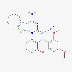 8-amino-5-(2,4-dimethoxyphenyl)-4-oxo-1,3,4,5,10,11,12,13-octahydro-2H,9H-cyclohepta[4',5']thieno[3',2':5,6]pyrimido[1,2-a]quinoline-6-carbonitrile