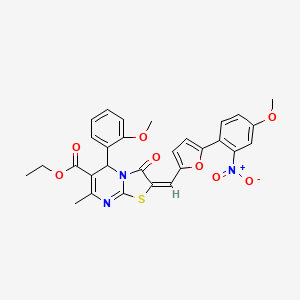 molecular formula C29H25N3O8S B3890498 ethyl 2-{[5-(4-methoxy-2-nitrophenyl)-2-furyl]methylene}-5-(2-methoxyphenyl)-7-methyl-3-oxo-2,3-dihydro-5H-[1,3]thiazolo[3,2-a]pyrimidine-6-carboxylate 