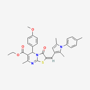 ethyl (2E)-2-[[2,5-dimethyl-1-(4-methylphenyl)pyrrol-3-yl]methylidene]-5-(4-methoxyphenyl)-7-methyl-3-oxo-5H-[1,3]thiazolo[3,2-a]pyrimidine-6-carboxylate