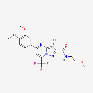 molecular formula C19H18ClF3N4O4 B3890549 3-chloro-5-(3,4-dimethoxyphenyl)-N-(2-methoxyethyl)-7-(trifluoromethyl)pyrazolo[1,5-a]pyrimidine-2-carboxamide 