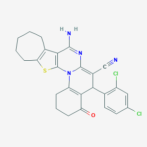 13-amino-9-(2,4-dichlorophenyl)-7-oxo-22-thia-2,12-diazapentacyclo[12.8.0.02,11.03,8.015,21]docosa-1(14),3(8),10,12,15(21)-pentaene-10-carbonitrile