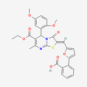 2-[5-[(Z)-[5-(2,5-dimethoxyphenyl)-6-ethoxycarbonyl-7-methyl-3-oxo-5H-[1,3]thiazolo[3,2-a]pyrimidin-2-ylidene]methyl]furan-2-yl]benzoic acid