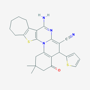 13-amino-5,5-dimethyl-7-oxo-9-thiophen-2-yl-22-thia-2,12-diazapentacyclo[12.8.0.02,11.03,8.015,21]docosa-1(14),3(8),10,12,15(21)-pentaene-10-carbonitrile