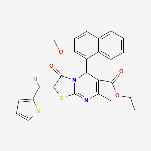 molecular formula C26H22N2O4S2 B3890628 ETHYL (2Z)-5-(2-METHOXYNAPHTHALEN-1-YL)-7-METHYL-3-OXO-2-[(THIOPHEN-2-YL)METHYLIDENE]-2H,3H,5H-[1,3]THIAZOLO[3,2-A]PYRIMIDINE-6-CARBOXYLATE 