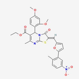 molecular formula C30H27N3O8S B3890629 Ethyl (2Z)-5-(2,4-dimethoxyphenyl)-7-methyl-2-{[5-(2-methyl-5-nitrophenyl)furan-2-YL]methylidene}-3-oxo-2H,3H,5H-[1,3]thiazolo[3,2-A]pyrimidine-6-carboxylate 