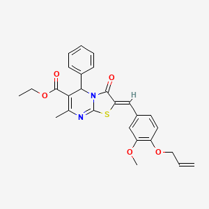 molecular formula C27H26N2O5S B3890648 ETHYL (2Z)-2-{[3-METHOXY-4-(PROP-2-EN-1-YLOXY)PHENYL]METHYLIDENE}-7-METHYL-3-OXO-5-PHENYL-2H,3H,5H-[1,3]THIAZOLO[3,2-A]PYRIMIDINE-6-CARBOXYLATE 