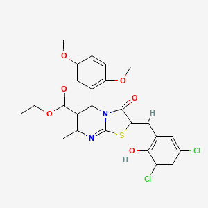 molecular formula C25H22Cl2N2O6S B3890671 ethyl (2Z)-2-[(3,5-dichloro-2-hydroxyphenyl)methylidene]-5-(2,5-dimethoxyphenyl)-7-methyl-3-oxo-5H-[1,3]thiazolo[3,2-a]pyrimidine-6-carboxylate 