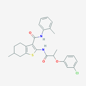 molecular formula C26H27ClN2O3S B389076 2-{[2-(3-chlorophenoxy)propanoyl]amino}-6-methyl-N-(2-methylphenyl)-4,5,6,7-tetrahydro-1-benzothiophene-3-carboxamide 