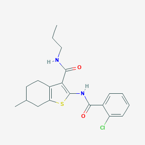 molecular formula C20H23ClN2O2S B389077 2-[(2-chlorobenzoyl)amino]-6-methyl-N-propyl-4,5,6,7-tetrahydro-1-benzothiophene-3-carboxamide 