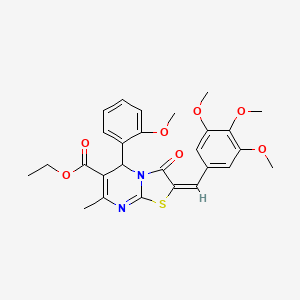 molecular formula C27H28N2O7S B3890791 ethyl 5-(2-methoxyphenyl)-7-methyl-3-oxo-2-(3,4,5-trimethoxybenzylidene)-2,3-dihydro-5H-[1,3]thiazolo[3,2-a]pyrimidine-6-carboxylate 