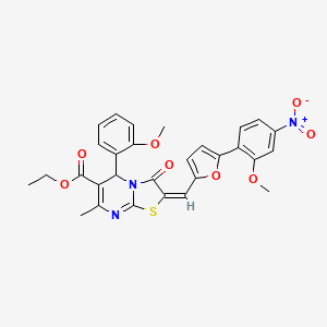 molecular formula C29H25N3O8S B3890812 ethyl 2-{[5-(2-methoxy-4-nitrophenyl)-2-furyl]methylene}-5-(2-methoxyphenyl)-7-methyl-3-oxo-2,3-dihydro-5H-[1,3]thiazolo[3,2-a]pyrimidine-6-carboxylate 