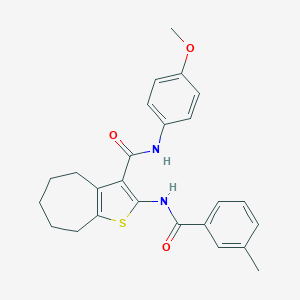 molecular formula C25H26N2O3S B389083 N-(4-methoxyphenyl)-2-[(3-methylbenzoyl)amino]-5,6,7,8-tetrahydro-4H-cyclohepta[b]thiophene-3-carboxamide 