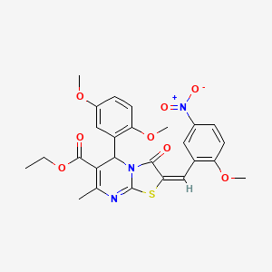 molecular formula C26H25N3O8S B3890846 ethyl (2E)-5-(2,5-dimethoxyphenyl)-2-[(2-methoxy-5-nitrophenyl)methylidene]-7-methyl-3-oxo-5H-[1,3]thiazolo[3,2-a]pyrimidine-6-carboxylate 