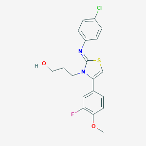 molecular formula C19H18ClFN2O2S B389085 3-[(2Z)-2-[(4-chlorophenyl)imino]-4-(3-fluoro-4-methoxyphenyl)-1,3-thiazol-3(2H)-yl]propan-1-ol 