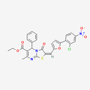 molecular formula C27H20ClN3O6S B3890877 ETHYL (2E)-2-{[5-(2-CHLORO-4-NITROPHENYL)FURAN-2-YL]METHYLIDENE}-7-METHYL-3-OXO-5-PHENYL-2H,3H,5H-[1,3]THIAZOLO[3,2-A]PYRIMIDINE-6-CARBOXYLATE 