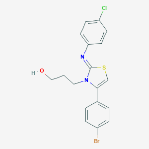 molecular formula C18H16BrClN2OS B389091 3-{4-(4-Bromophenyl)-2-[(4-chlorophenyl)imino]-1,3-thiazol-3-yl}-1-propanol 