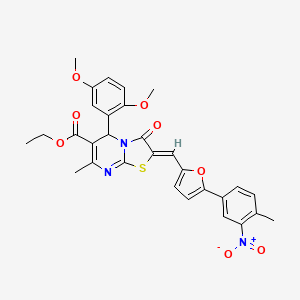 ethyl (2Z)-5-(2,5-dimethoxyphenyl)-7-methyl-2-[[5-(4-methyl-3-nitrophenyl)furan-2-yl]methylidene]-3-oxo-5H-[1,3]thiazolo[3,2-a]pyrimidine-6-carboxylate