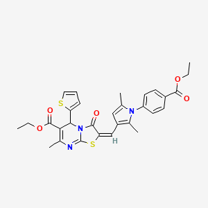 molecular formula C30H29N3O5S2 B3890923 ethyl 2-({1-[4-(ethoxycarbonyl)phenyl]-2,5-dimethyl-1H-pyrrol-3-yl}methylene)-7-methyl-3-oxo-5-(2-thienyl)-2,3-dihydro-5H-[1,3]thiazolo[3,2-a]pyrimidine-6-carboxylate 