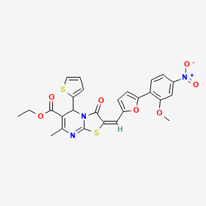 molecular formula C26H21N3O7S2 B3890983 ethyl (2E)-2-[[5-(2-methoxy-4-nitrophenyl)furan-2-yl]methylidene]-7-methyl-3-oxo-5-thiophen-2-yl-5H-[1,3]thiazolo[3,2-a]pyrimidine-6-carboxylate 