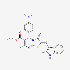 molecular formula C28H28N4O3S B3891088 ethyl (2Z)-5-[4-(dimethylamino)phenyl]-7-methyl-2-[(2-methyl-1H-indol-3-yl)methylidene]-3-oxo-5H-[1,3]thiazolo[3,2-a]pyrimidine-6-carboxylate 