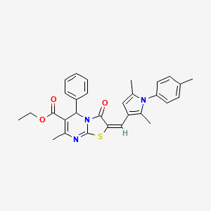 molecular formula C30H29N3O3S B3891096 ethyl (2E)-2-[[2,5-dimethyl-1-(4-methylphenyl)pyrrol-3-yl]methylidene]-7-methyl-3-oxo-5-phenyl-5H-[1,3]thiazolo[3,2-a]pyrimidine-6-carboxylate 