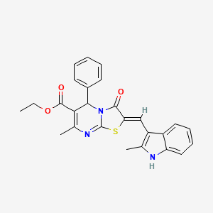 molecular formula C26H23N3O3S B3891128 ETHYL (2Z)-7-METHYL-2-[(2-METHYL-1H-INDOL-3-YL)METHYLIDENE]-3-OXO-5-PHENYL-2H,3H,5H-[1,3]THIAZOLO[3,2-A]PYRIMIDINE-6-CARBOXYLATE 