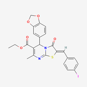 ETHYL (2Z)-5-(2H-1,3-BENZODIOXOL-5-YL)-2-[(4-IODOPHENYL)METHYLIDENE]-7-METHYL-3-OXO-2H,3H,5H-[1,3]THIAZOLO[3,2-A]PYRIMIDINE-6-CARBOXYLATE