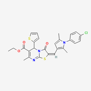 molecular formula C27H24ClN3O3S2 B3891208 ethyl (2E)-2-[[1-(4-chlorophenyl)-2,5-dimethylpyrrol-3-yl]methylidene]-7-methyl-3-oxo-5-thiophen-2-yl-5H-[1,3]thiazolo[3,2-a]pyrimidine-6-carboxylate 