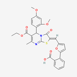 2-(5-{[5-(2,4-dimethoxyphenyl)-6-(ethoxycarbonyl)-7-methyl-3-oxo-5H-[1,3]thiazolo[3,2-a]pyrimidin-2(3H)-ylidene]methyl}-2-furyl)benzoic acid