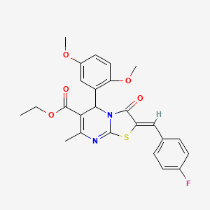 molecular formula C25H23FN2O5S B3891255 ethyl (2Z)-5-(2,5-dimethoxyphenyl)-2-[(4-fluorophenyl)methylidene]-7-methyl-3-oxo-5H-[1,3]thiazolo[3,2-a]pyrimidine-6-carboxylate 