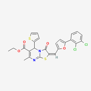 molecular formula C25H18Cl2N2O4S2 B3891274 ethyl 2-{[5-(2,3-dichlorophenyl)-2-furyl]methylene}-7-methyl-3-oxo-5-(2-thienyl)-2,3-dihydro-5H-[1,3]thiazolo[3,2-a]pyrimidine-6-carboxylate 