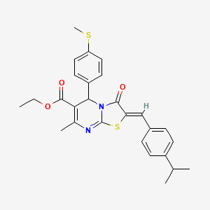 molecular formula C27H28N2O3S2 B3891291 ethyl (2Z)-7-methyl-5-[4-(methylsulfanyl)phenyl]-3-oxo-2-[4-(propan-2-yl)benzylidene]-2,3-dihydro-5H-[1,3]thiazolo[3,2-a]pyrimidine-6-carboxylate 