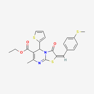 molecular formula C22H20N2O3S3 B3891297 ethyl (2E)-7-methyl-2-[(4-methylsulfanylphenyl)methylidene]-3-oxo-5-thiophen-2-yl-5H-[1,3]thiazolo[3,2-a]pyrimidine-6-carboxylate 