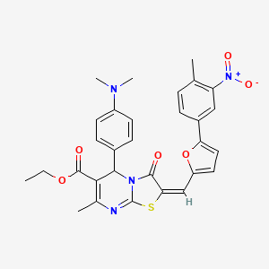 ethyl (2E)-5-[4-(dimethylamino)phenyl]-7-methyl-2-[[5-(4-methyl-3-nitrophenyl)furan-2-yl]methylidene]-3-oxo-5H-[1,3]thiazolo[3,2-a]pyrimidine-6-carboxylate