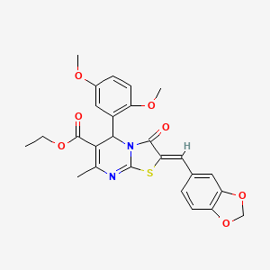 molecular formula C26H24N2O7S B3891311 ethyl 2-(1,3-benzodioxol-5-ylmethylene)-5-(2,5-dimethoxyphenyl)-7-methyl-3-oxo-2,3-dihydro-5H-[1,3]thiazolo[3,2-a]pyrimidine-6-carboxylate 