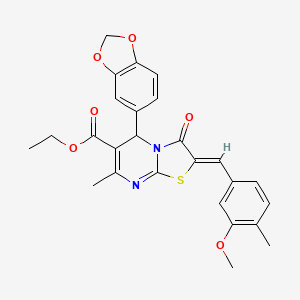 molecular formula C26H24N2O6S B3891328 ethyl 5-(1,3-benzodioxol-5-yl)-2-(3-methoxy-4-methylbenzylidene)-7-methyl-3-oxo-2,3-dihydro-5H-[1,3]thiazolo[3,2-a]pyrimidine-6-carboxylate 