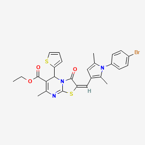 ethyl (2E)-2-[[1-(4-bromophenyl)-2,5-dimethylpyrrol-3-yl]methylidene]-7-methyl-3-oxo-5-thiophen-2-yl-5H-[1,3]thiazolo[3,2-a]pyrimidine-6-carboxylate